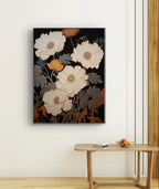 Elegant Floral Painting in White and Orange for Modern Decor #FL001