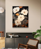 Elegant Floral Painting in White and Orange for Modern Decor #FL001