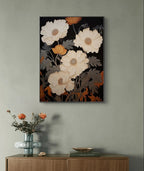 Elegant Floral Painting in White and Orange for Modern Decor #FL001