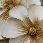 Horizontal floral painting with thick acrylic textures in soft natural tones