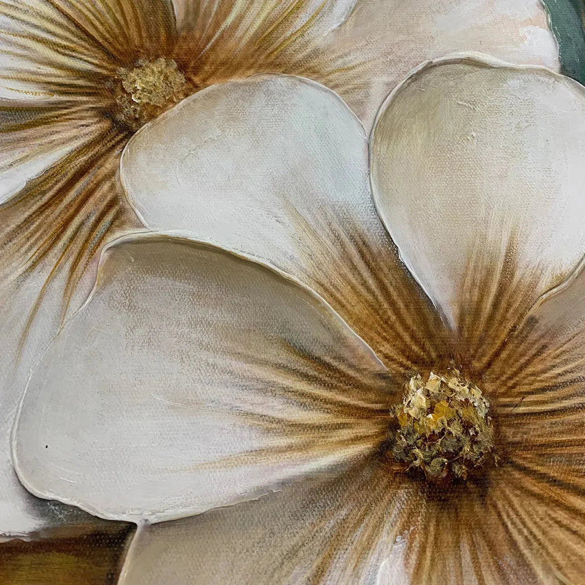 Horizontal floral painting with thick acrylic textures in soft natural tones