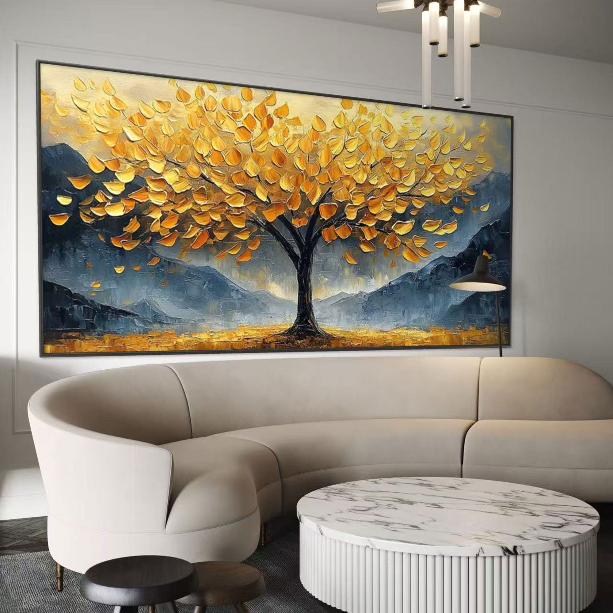 Expressionism Twilight Grove golden tree painting.