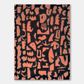 Hand-painted geometric abstract totem wall art with coral shapes on black canvas