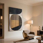 Vertical Intersecta canvas art complements a modern living space with its earthy palette and minimalist design.