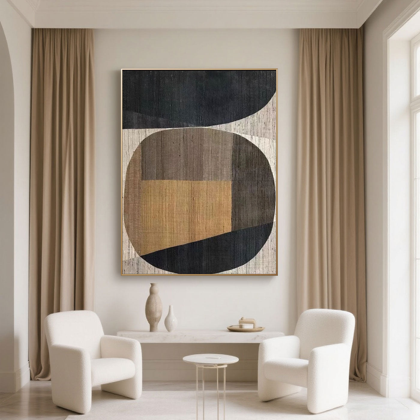 Intersecta abstract art displayed in a neutral, contemporary home setting, providing an elegant focal point.
