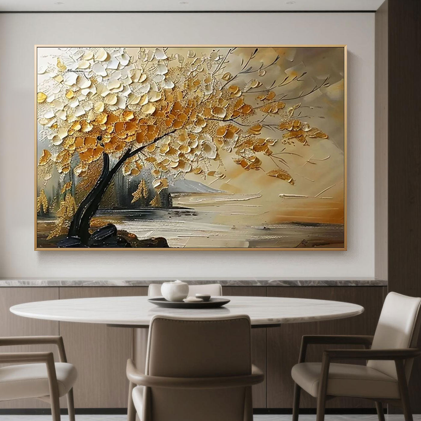 Golden Tree Textured Painting - Aurora Tree