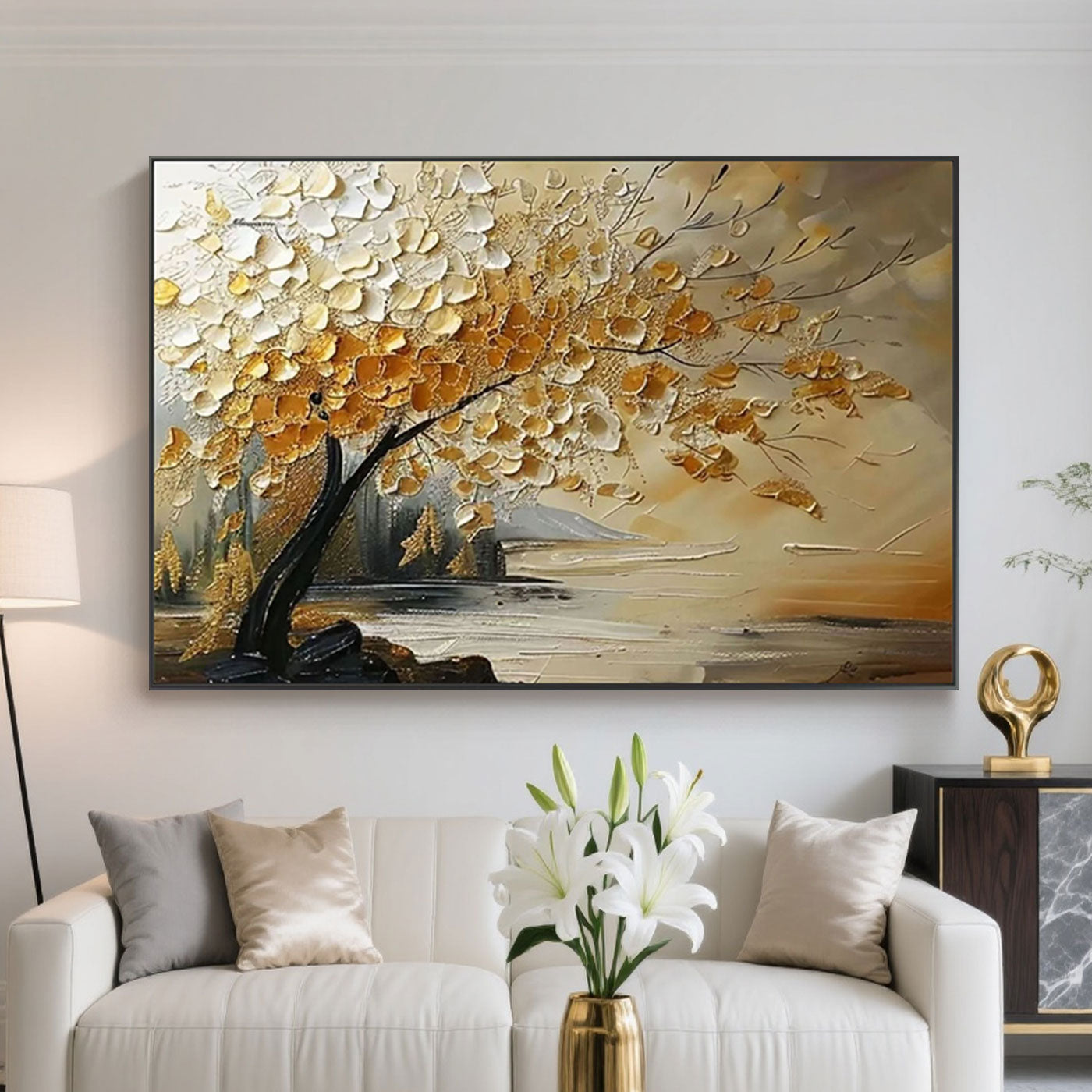 Golden Tree Textured Painting - Aurora Tree