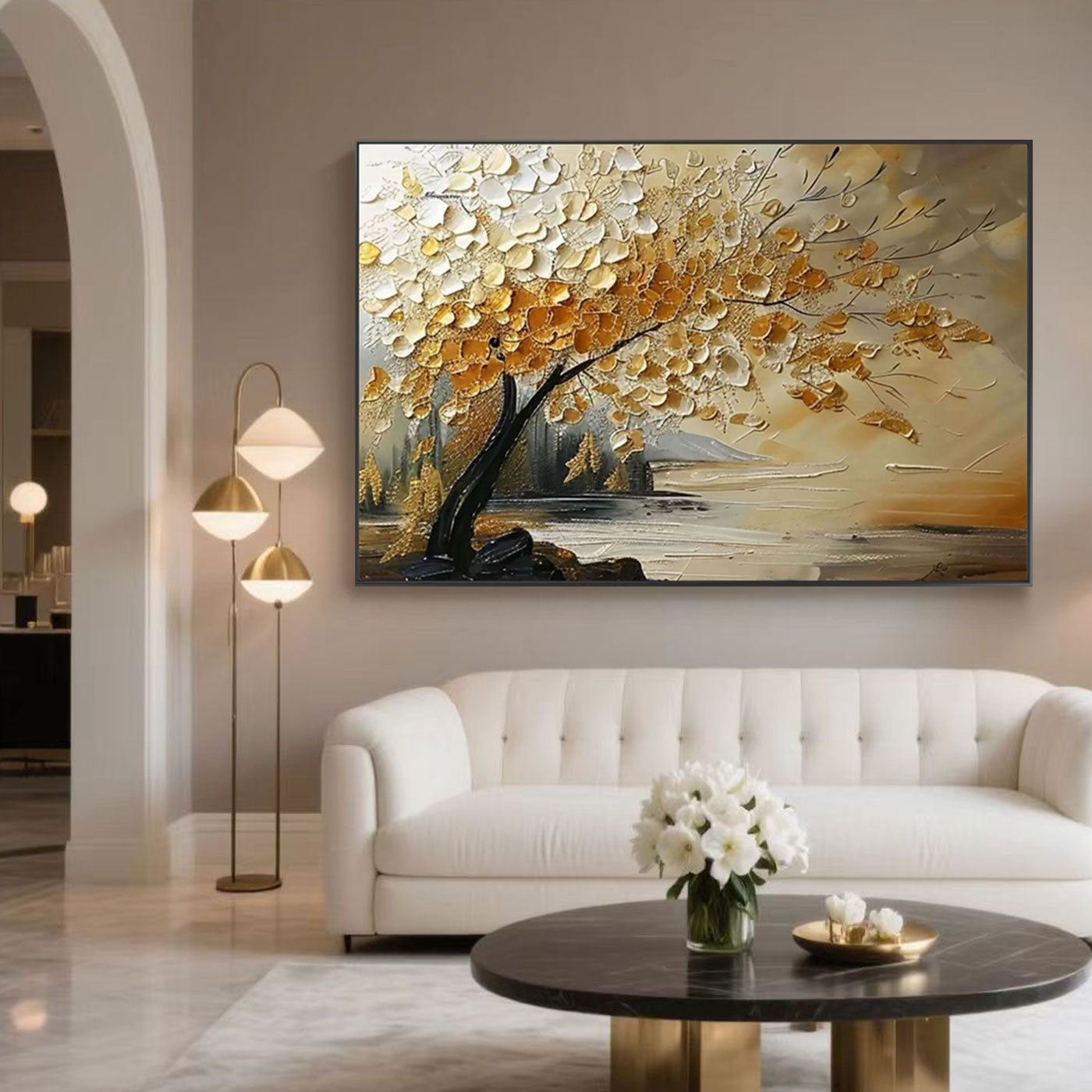 Golden Tree Textured Painting - Aurora Tree