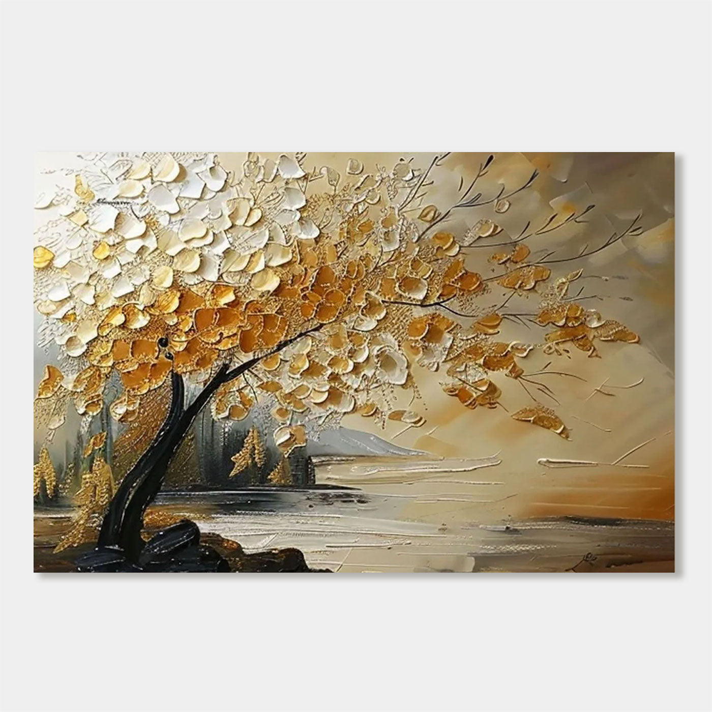 Golden Tree Textured Painting - Aurora Tree