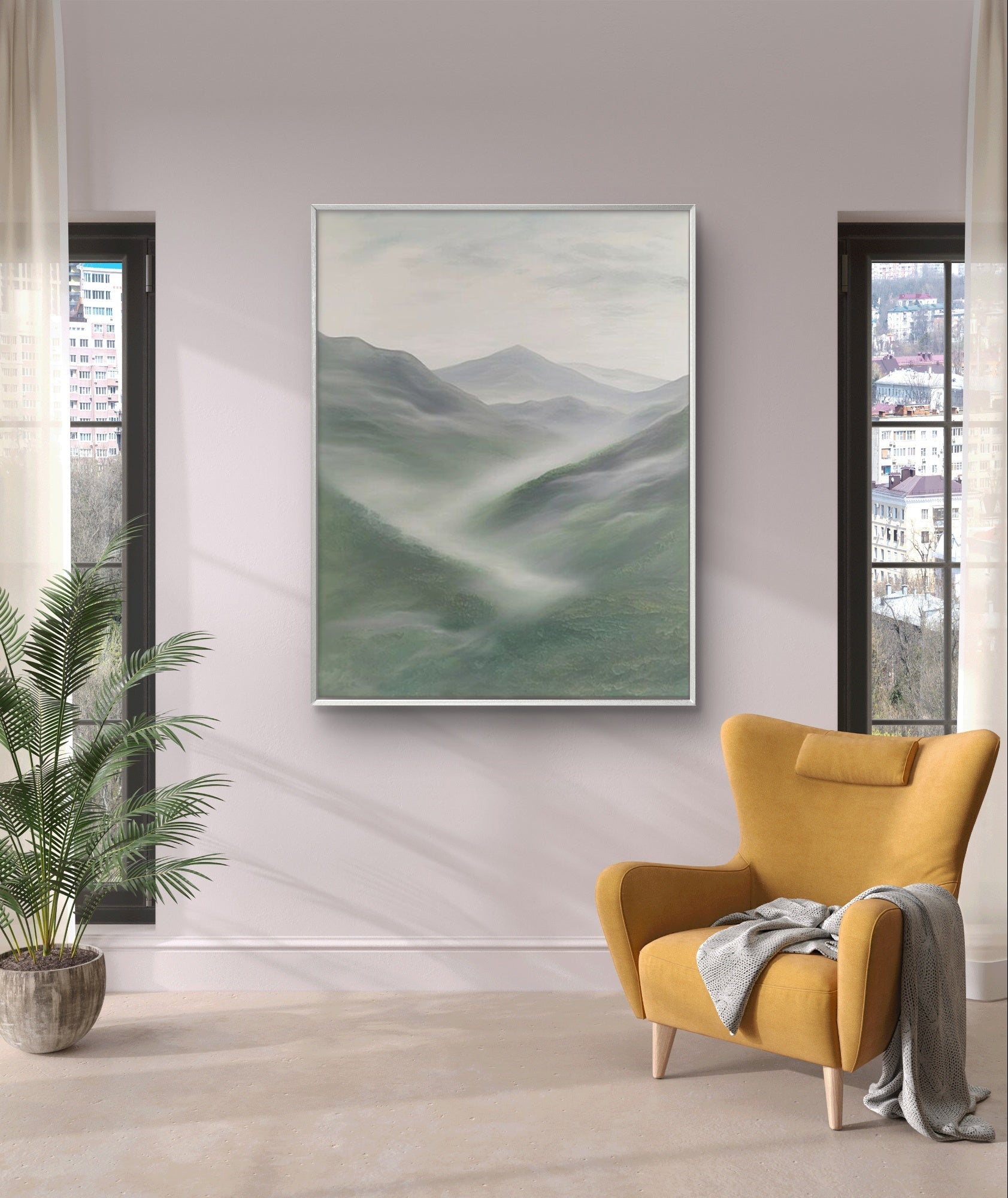 Green Abstract Mountain Landscape - Tranquil Nature Scenery Art#LS003