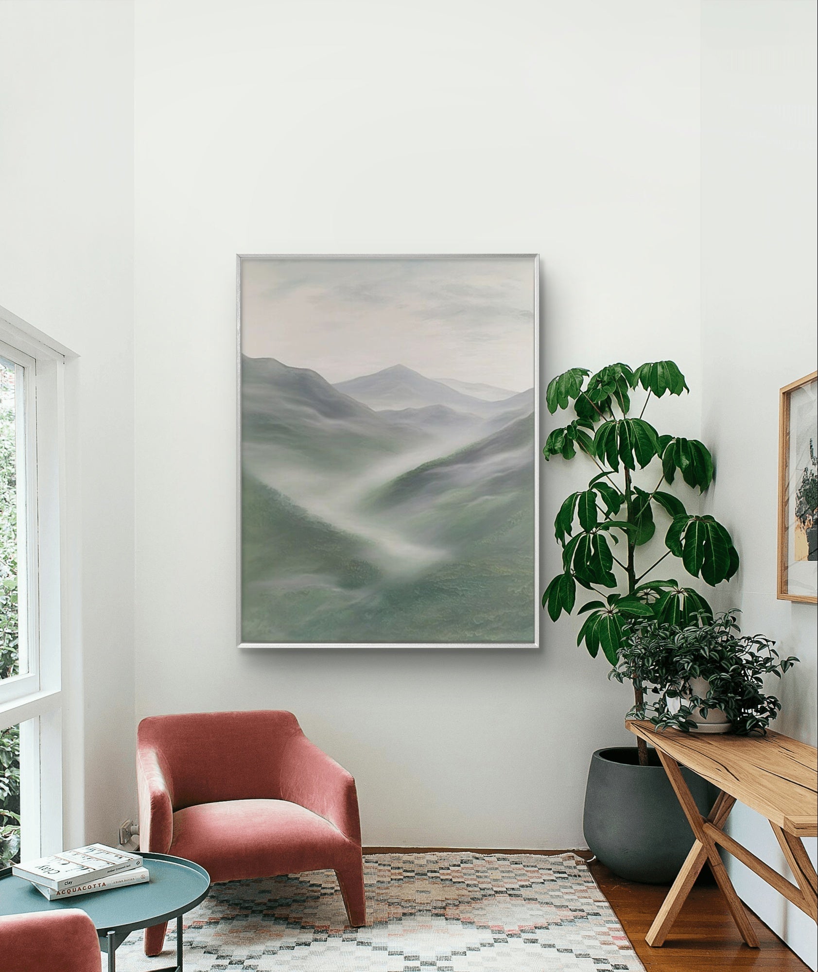 Green Abstract Mountain Landscape - Tranquil Nature Scenery Art#LS003