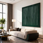 Lumi Gallery hand-painted Wabi-Sabi minimalist green canvas wall art in modern living room