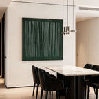 Lumi Gallery's Wabi-Sabi minimalist green canvas wall art with vertical patterns in modern dining room