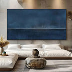 Minimalist abstract blue wall art 'Distant Night' by Lumi Gallery in bedroom