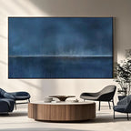 Minimalist abstract blue wall art 'Distant Night' by Lumi Gallery in modern living room