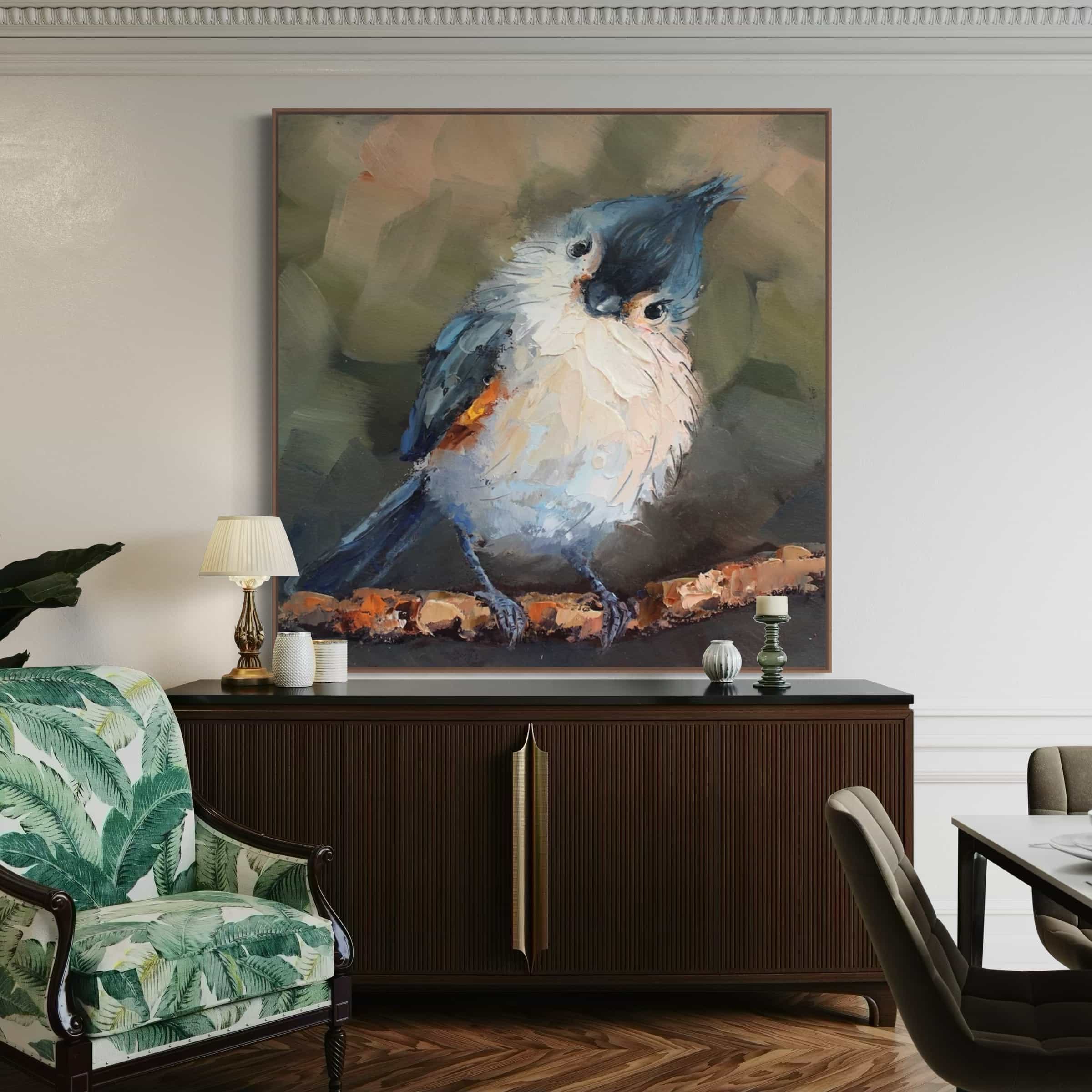 Impressionistic Bird Blue and White Canvas Painting #AN003