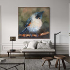 Impressionistic Bird Blue and White Canvas Painting #AN003