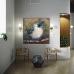 Impressionistic Bird Blue and White Canvas Painting #AN003