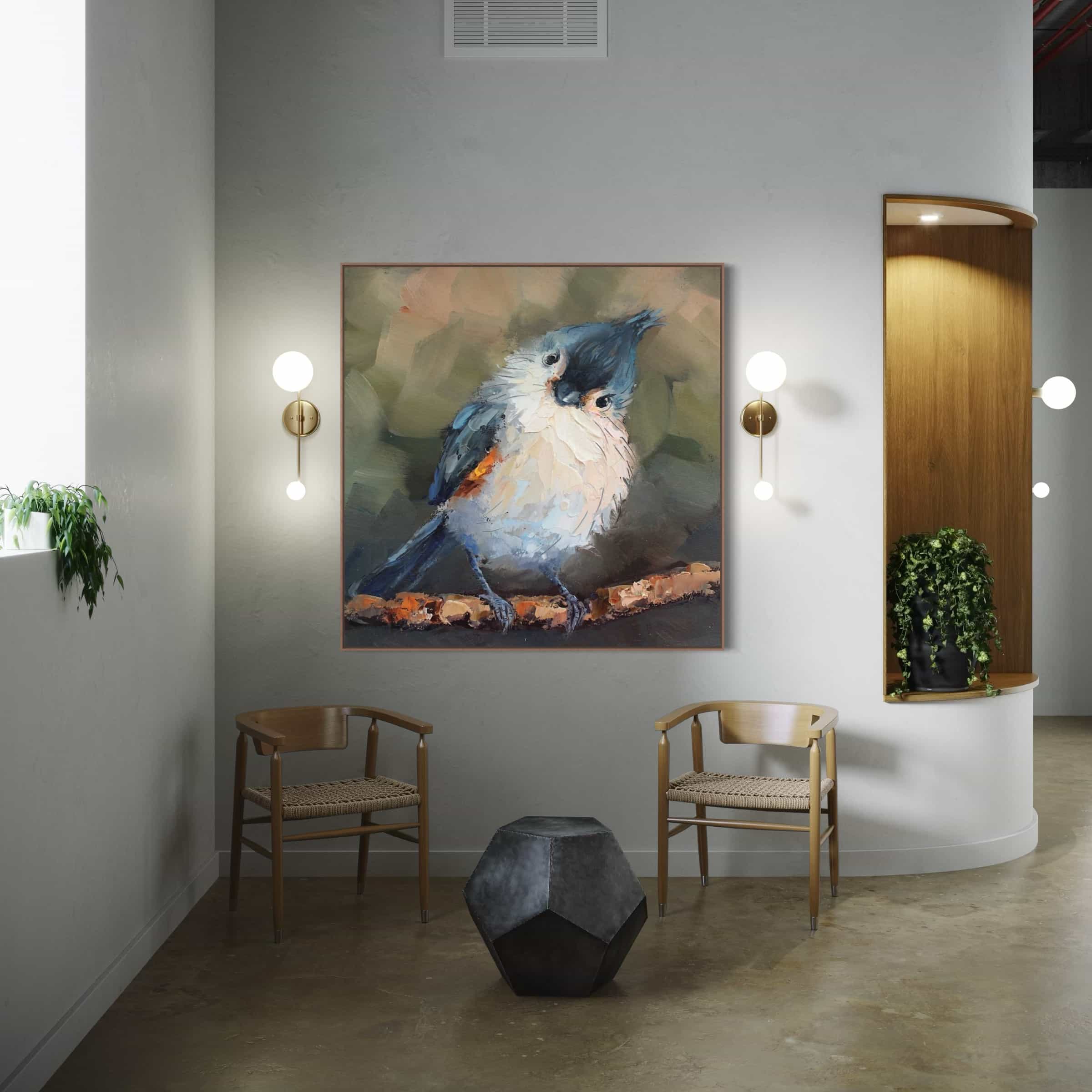 Impressionistic Bird Blue and White Canvas Painting #AN003