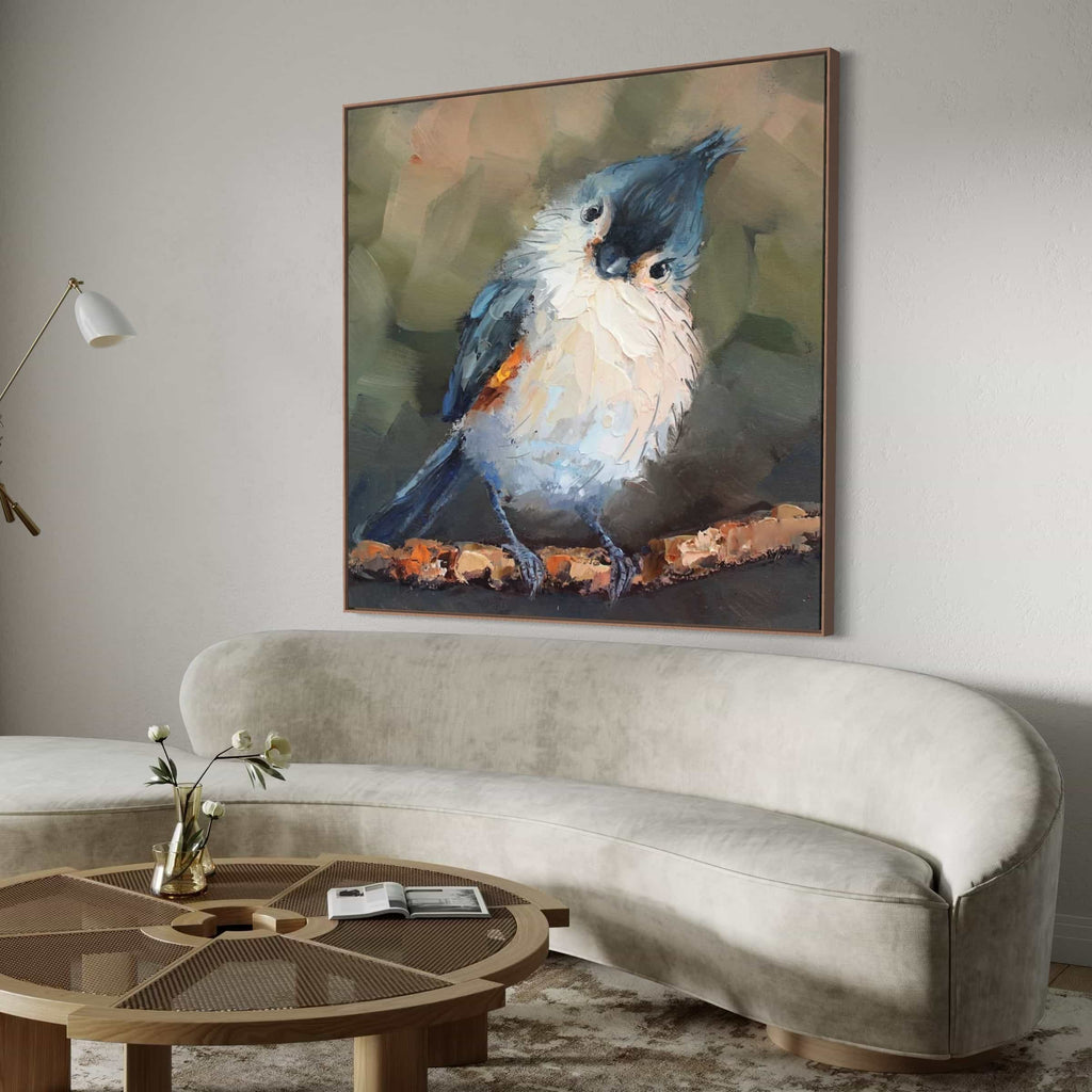 Impressionistic Bird Blue and White Canvas Painting #AN003