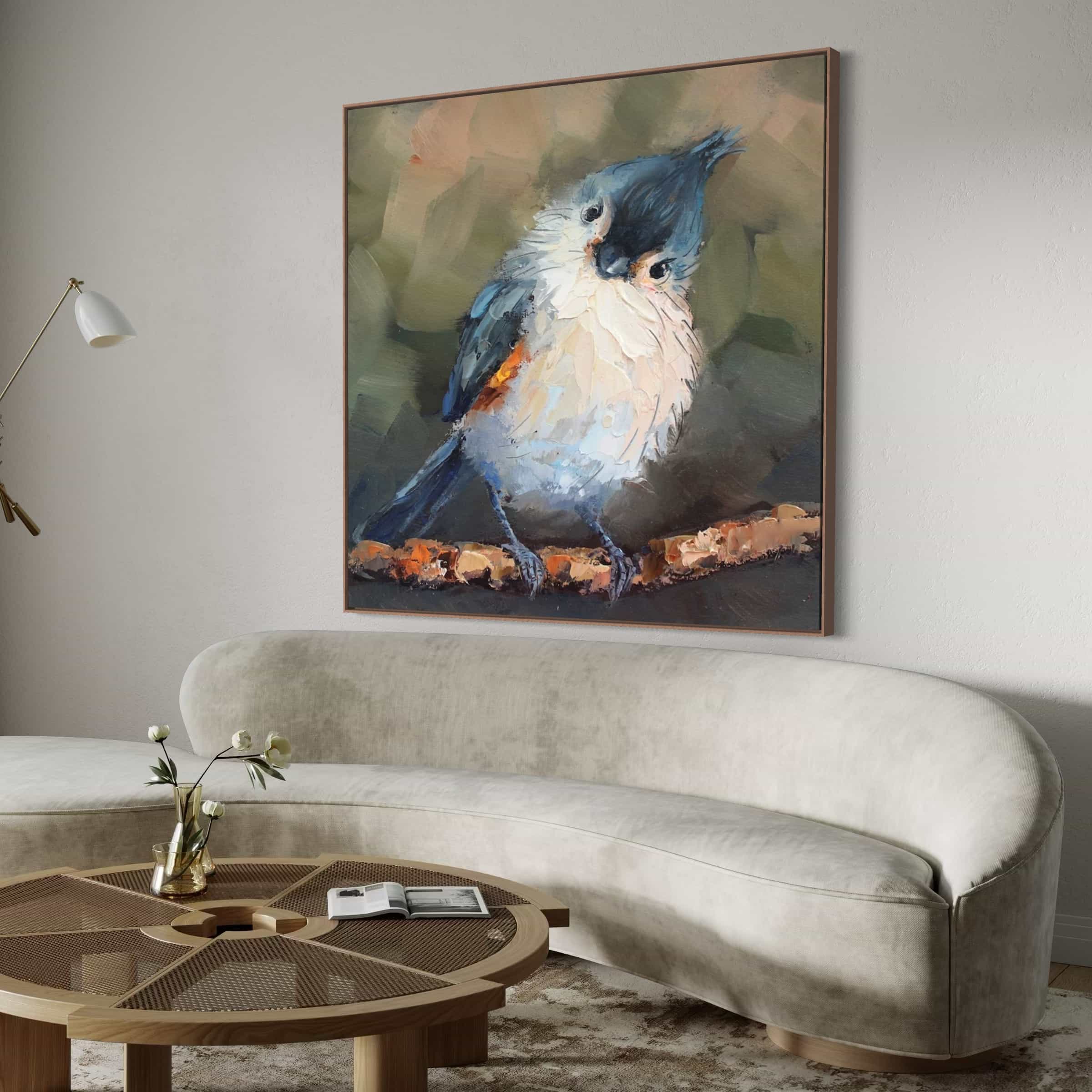 Impressionistic Bird Blue and White Canvas Painting #AN003