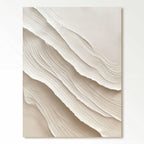 Vertical abstract 3D textured wall art in white and beige, featuring minimalist Wabi-Sabi style for modern home decor.