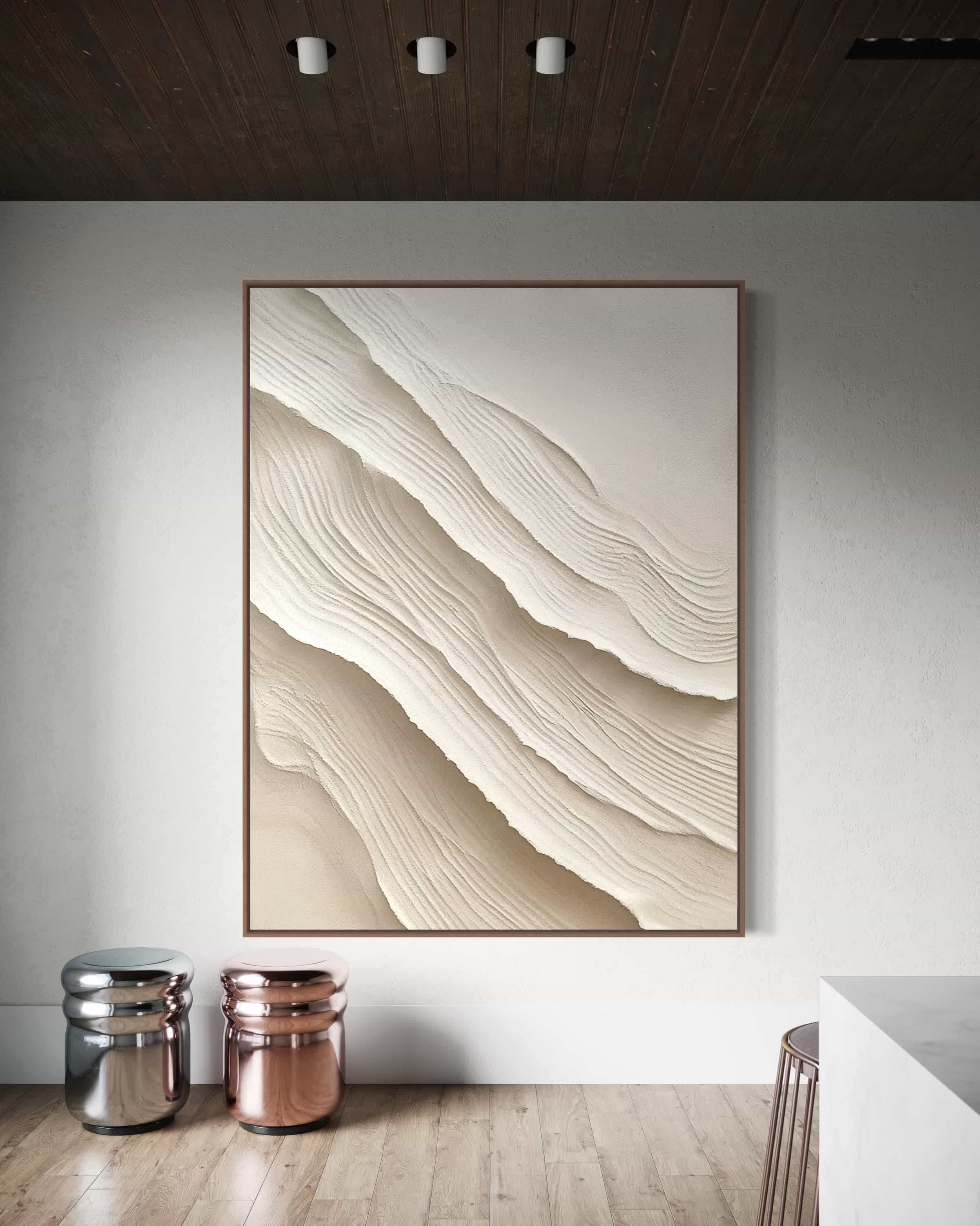 Wabi-Sabi Abstract White and Beige Canvas Painting #TX025