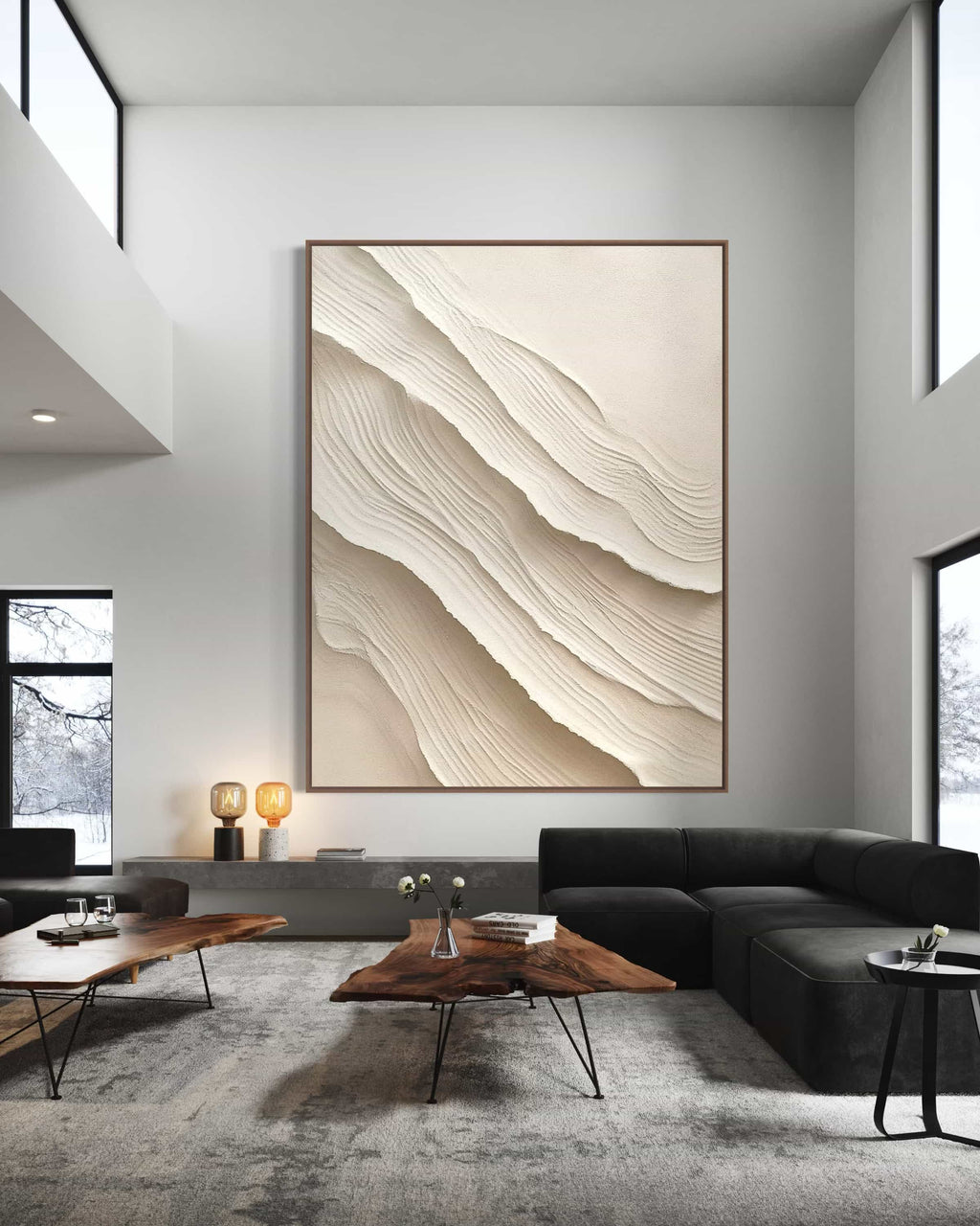 Hand-painted Wabi-Sabi inspired artwork showcasing white and beige impasto details, ideal as a housewarming gift or home decor present.