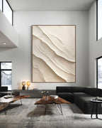 Hand-painted Wabi-Sabi inspired artwork showcasing white and beige impasto details, ideal as a housewarming gift or home decor present.