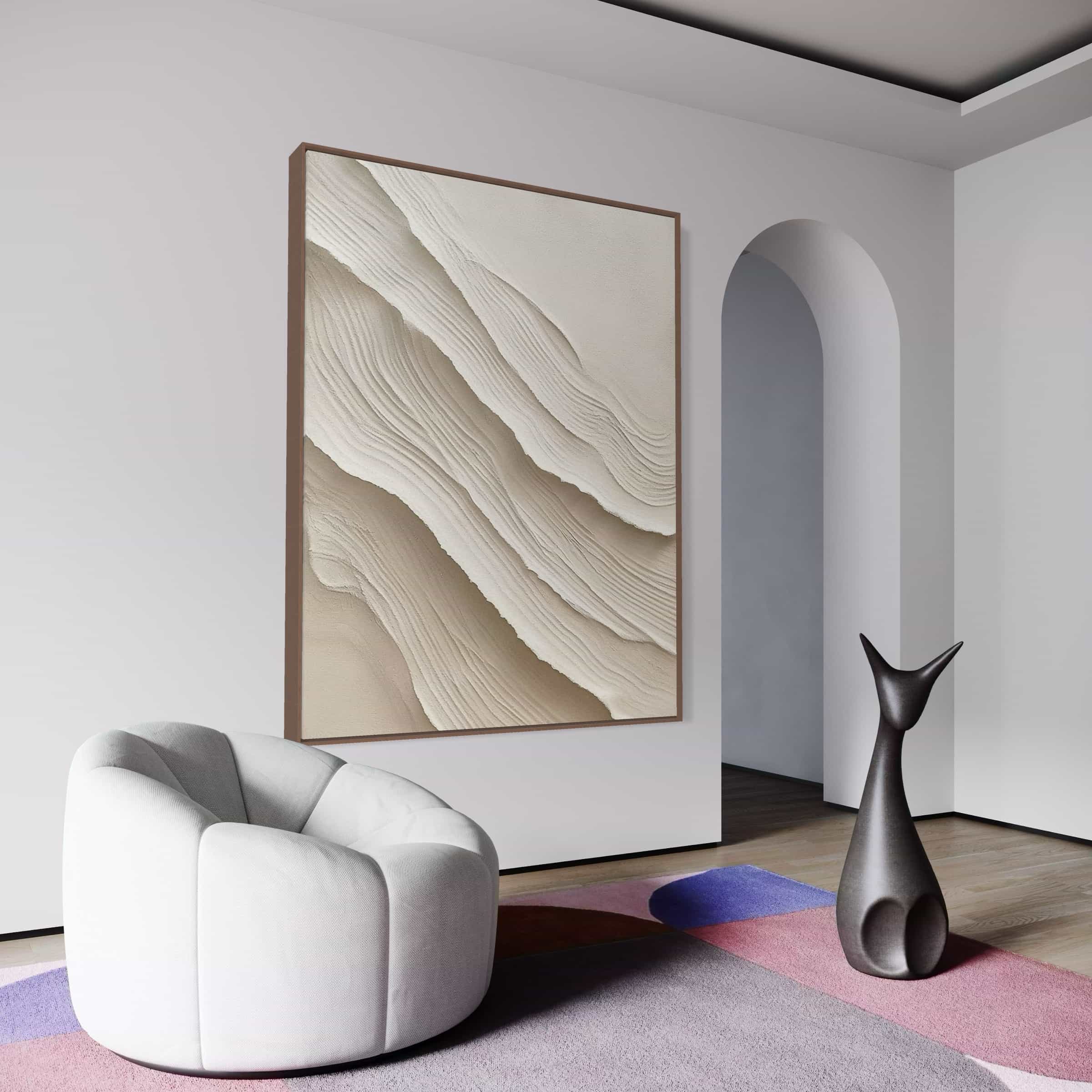 Wabi-Sabi Abstract White and Beige Canvas Painting #TX025