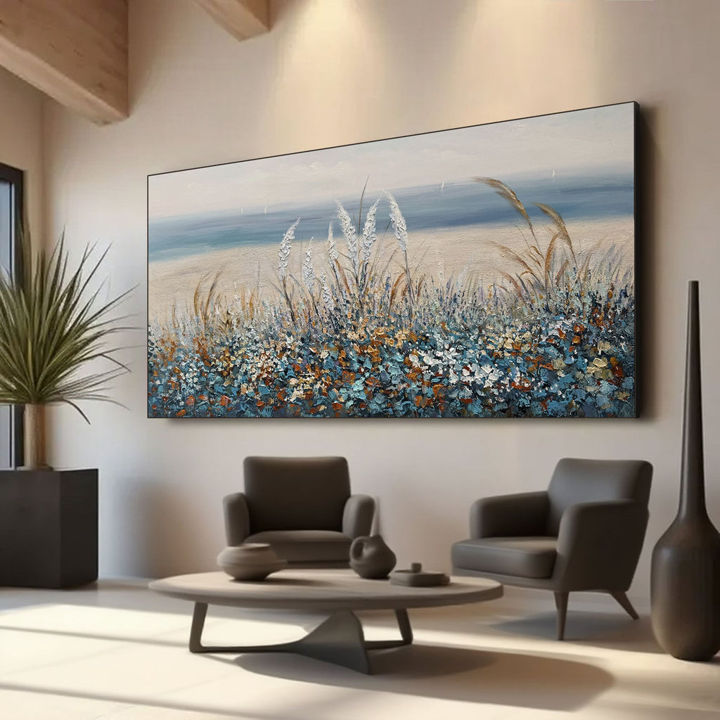 Hand-painted impressionist coastal floral landscape with textured wildflowers by Lumi Gallery
