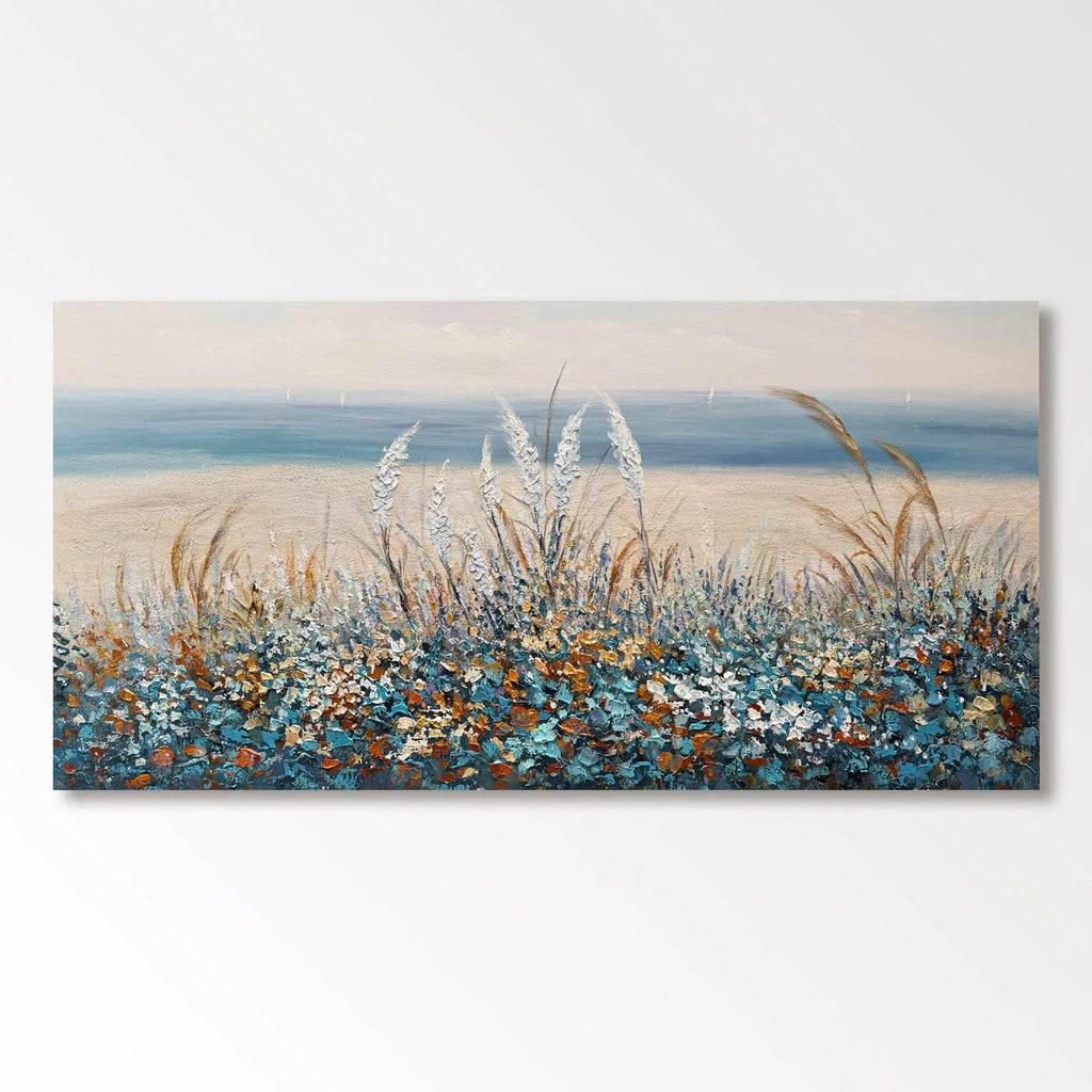 Impressionist floral landscape painting with wildflowers on textured canvas at Lumi Gallery
