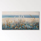 Impressionist floral landscape painting with wildflowers on textured canvas at Lumi Gallery