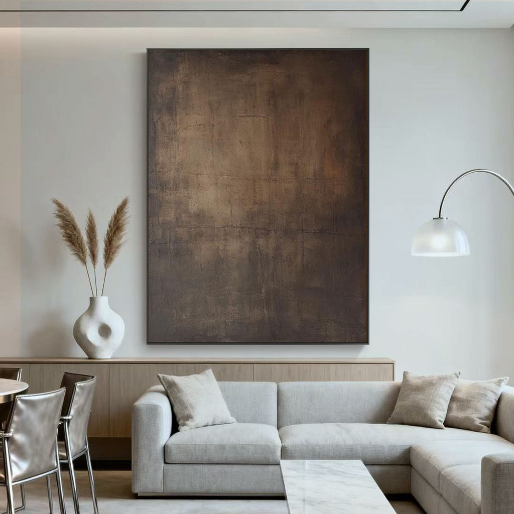 Hand-painted Wabi-Sabi minimalist wall art 'Dust of Time' in modern living room