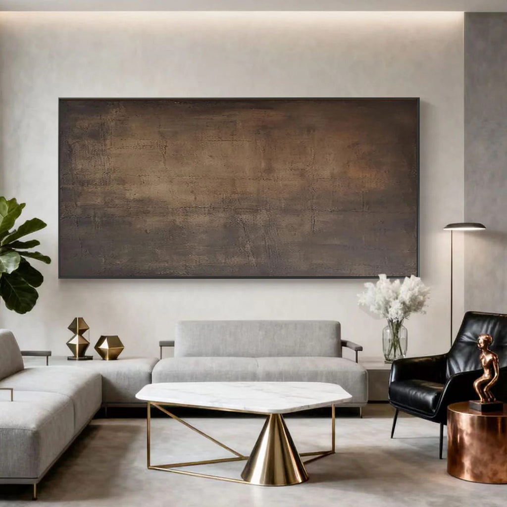 Textured Japandi Wabi-Sabi minimalist wall art 'Traces' with earthy tones, modern living room