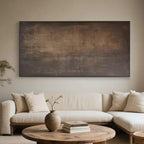 Lumi Gallery's Japandi Wabi-Sabi minimalist wall art with earthy tones, textured canvas, hanging in contemporary living room