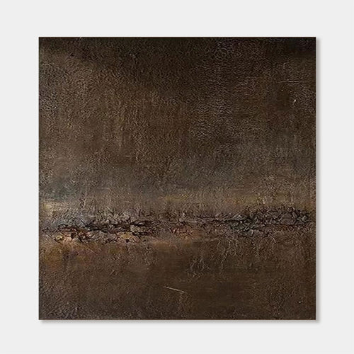 Abstract painting with a textured brown gradient on a white background