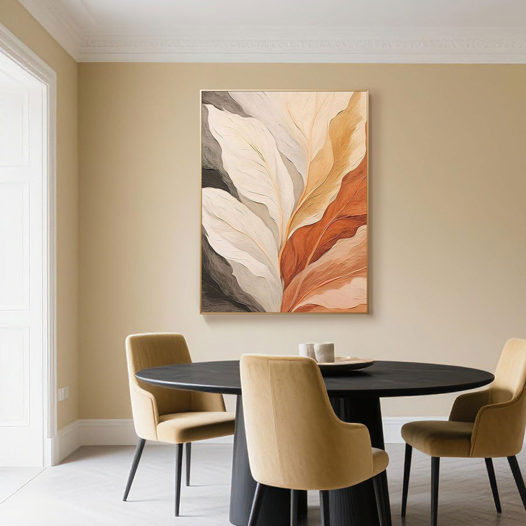 Contemporary Neutral Leaf Painting | Leaf Veins