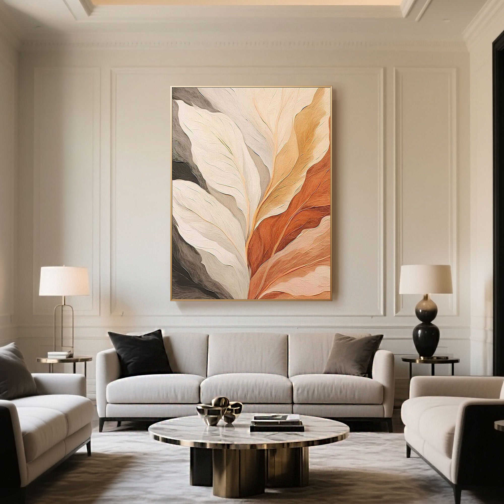 Contemporary Neutral Leaf Painting | Leaf Veins