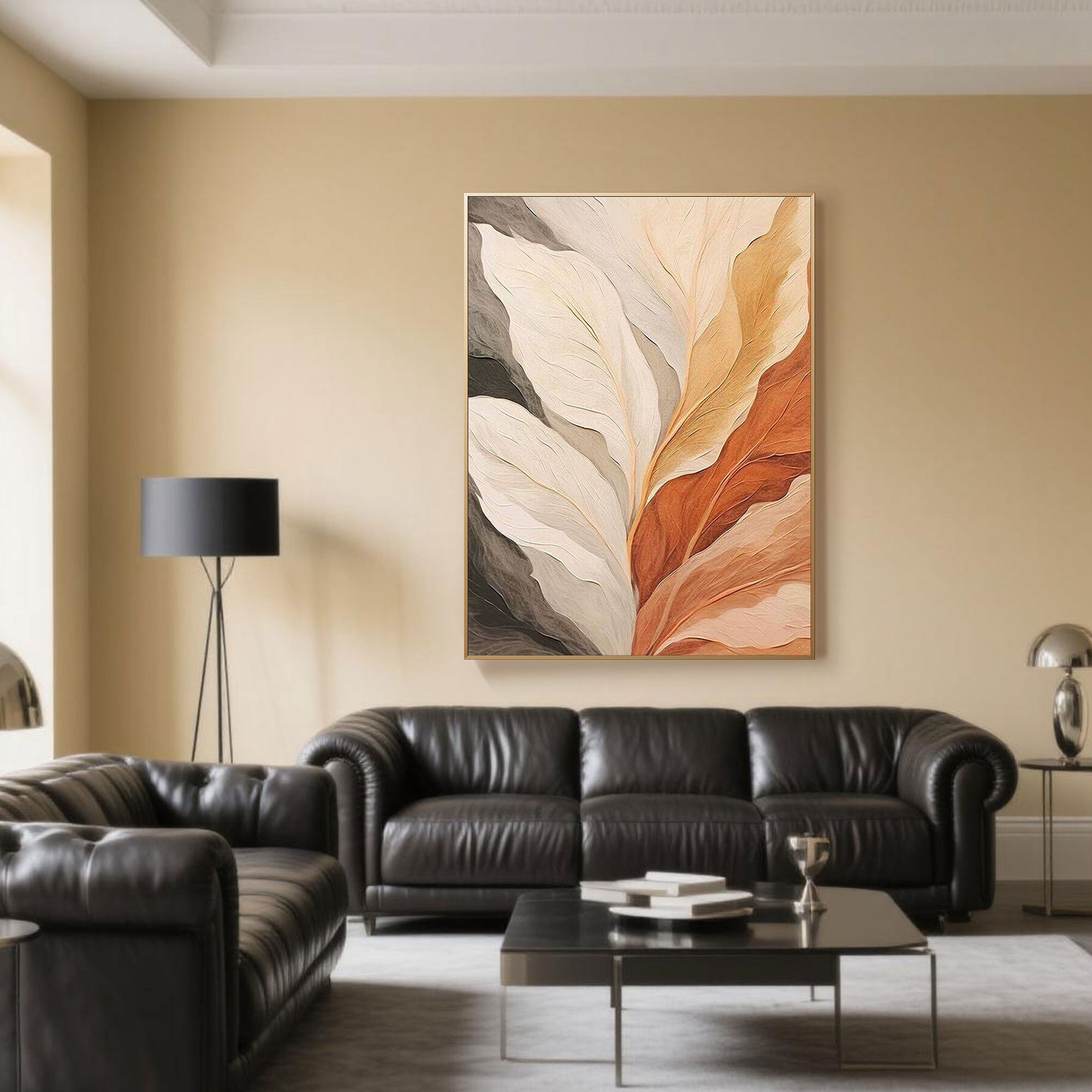 Contemporary Neutral Leaf Painting | Leaf Veins