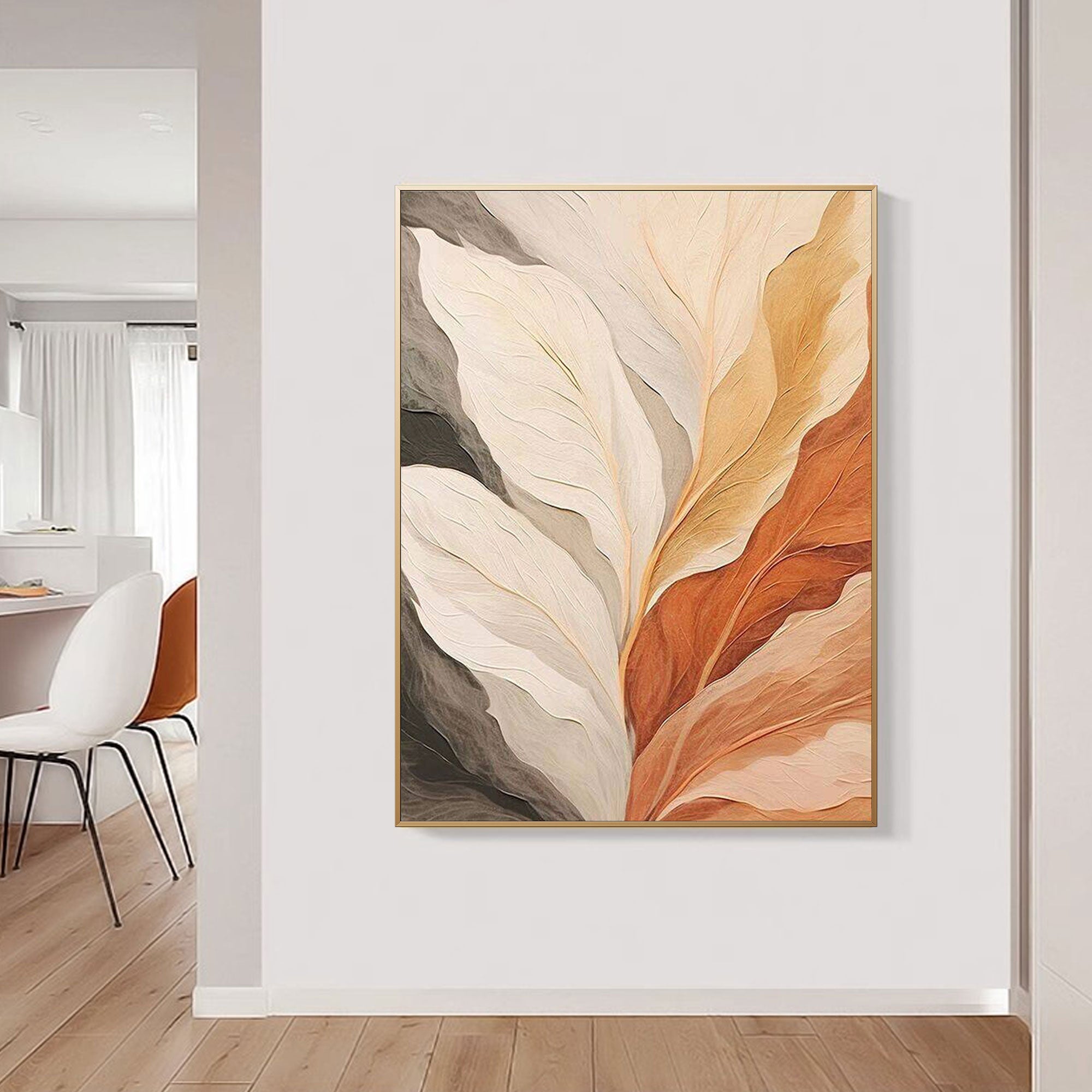 Contemporary Neutral Leaf Painting | Leaf Veins