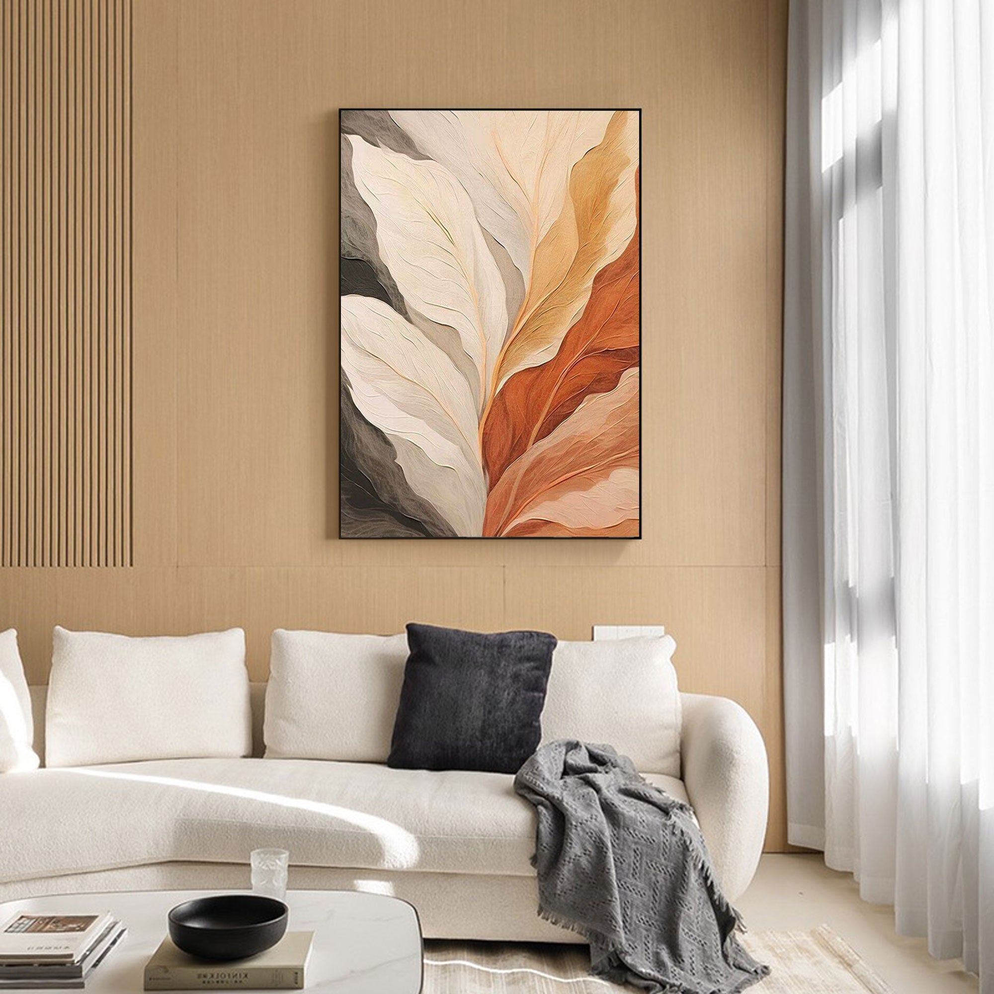 Contemporary Neutral Leaf Painting | Leaf Veins