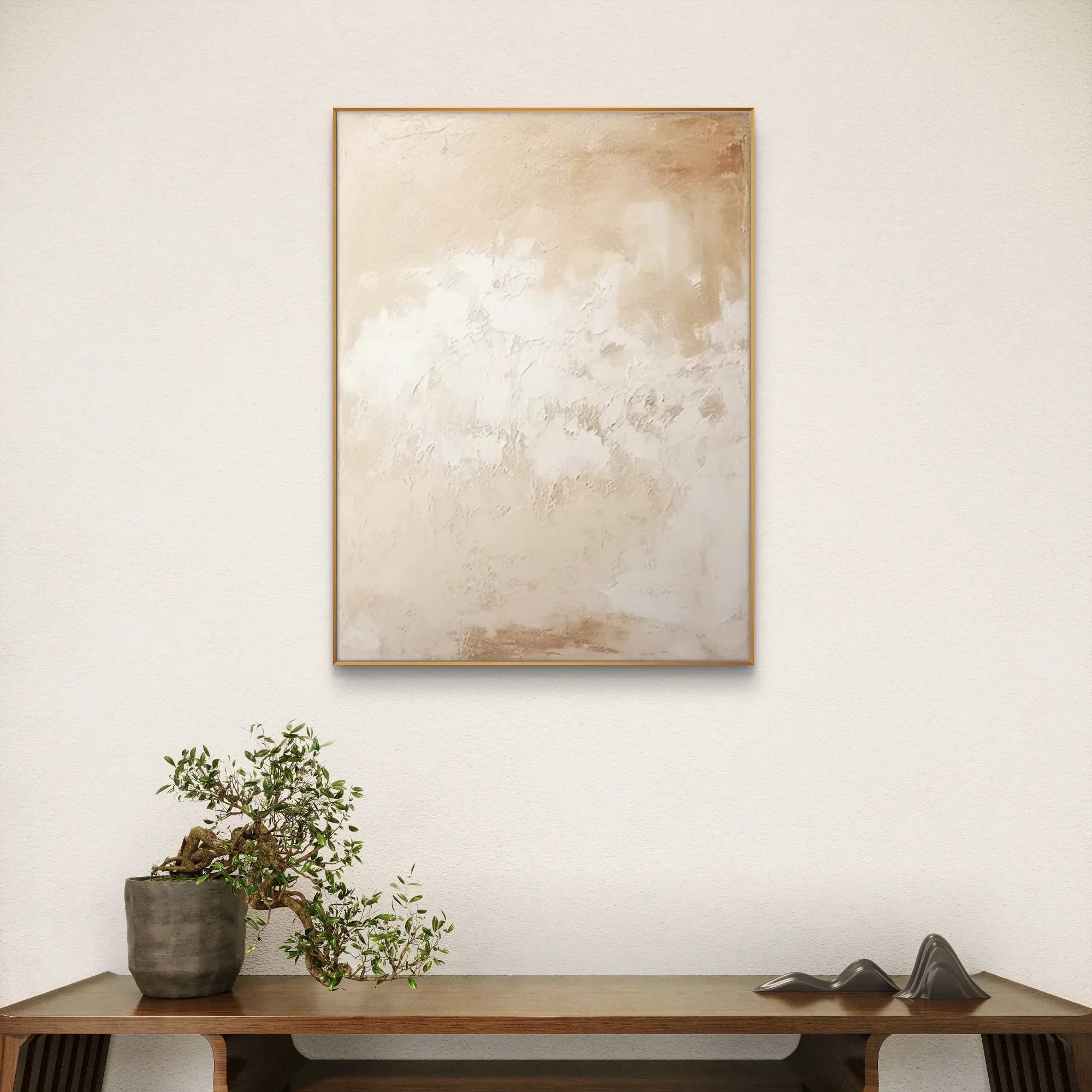 Light and airy beige abstract canvas painting with soft brushstrokes, perfect for serene home decor.
