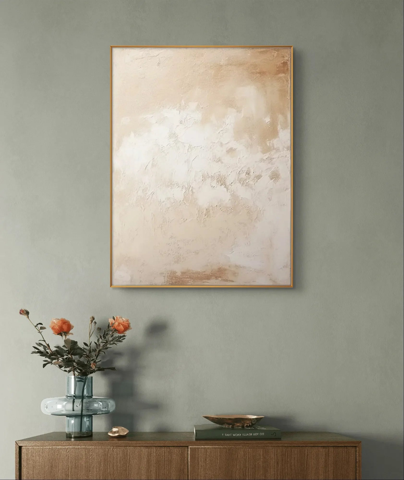 Light and airy beige abstract canvas painting with soft brushstrokes, perfect for serene home decor.