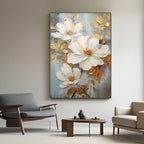 Hand-painted textured botanical artwork on vertical canvas