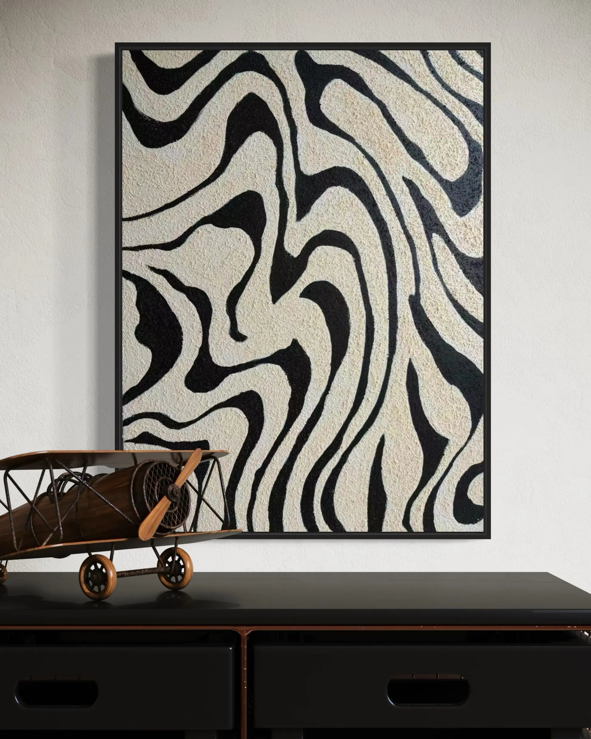 Retro Abstract Line Art in Mid-Century Modern Interior Setting