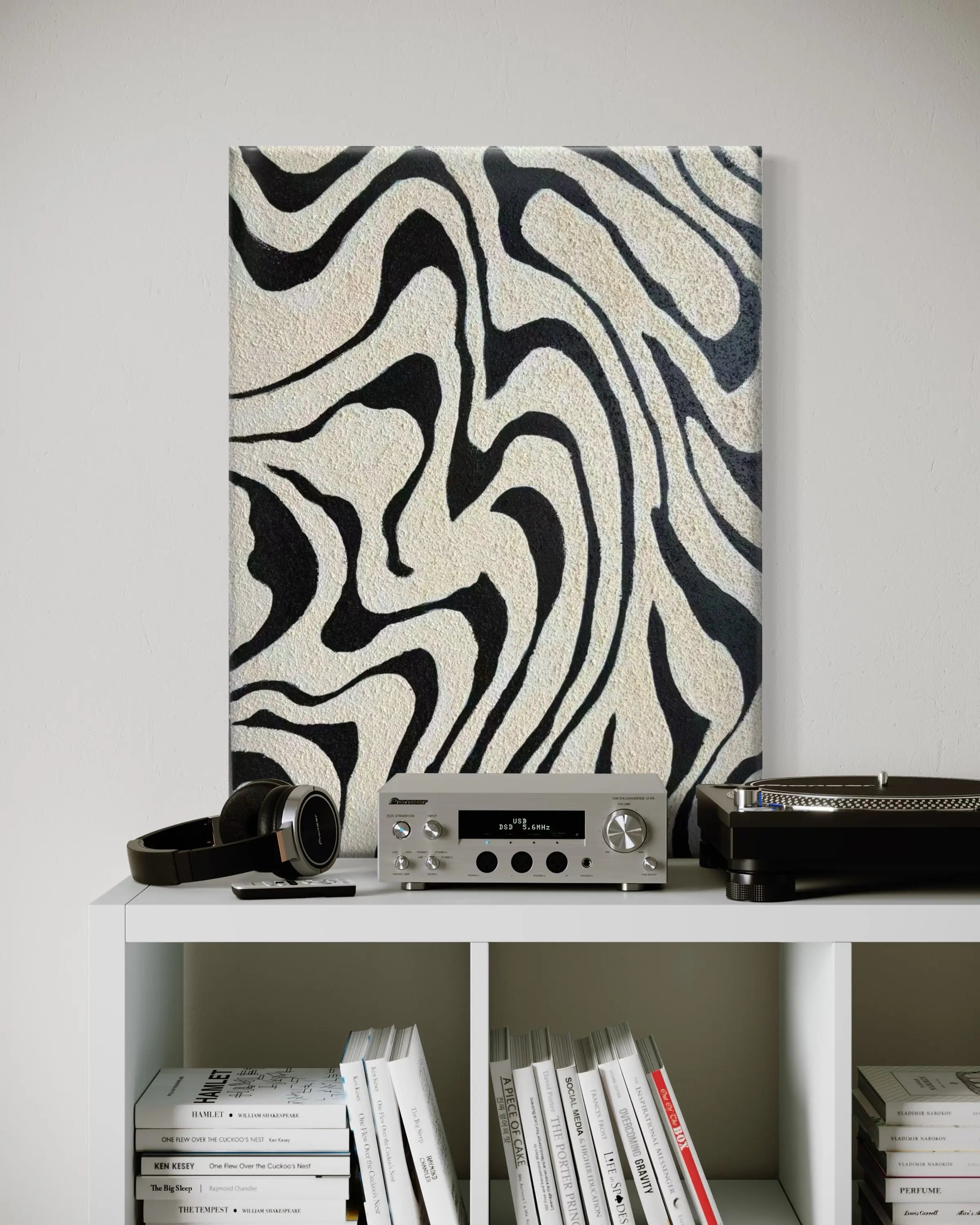 Mid-Century Modern Wave Pattern Canvas Art in Black and White
