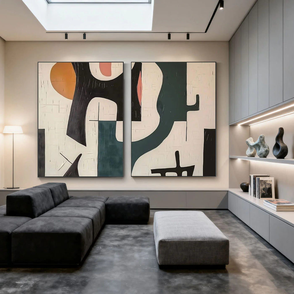 Mid-Century Geometric Abstract Canvas Art Set by Lumi Gallery with textured finish