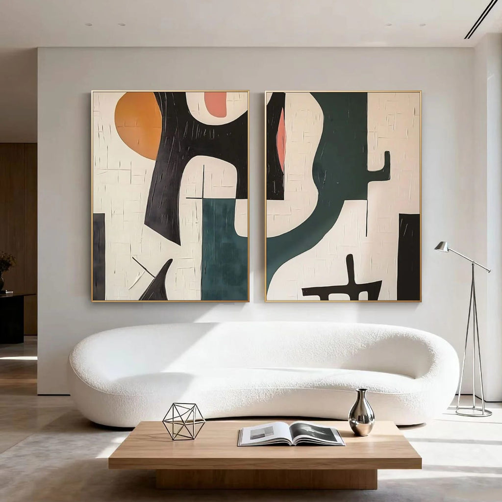 Lumi Gallery mid-century geometric abstract canvas paintings in modern living room