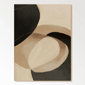 Hand-painted Mid-Century Modern abstract wall art with black, beige, cream shapes on textured canvas – Lumi Gallery